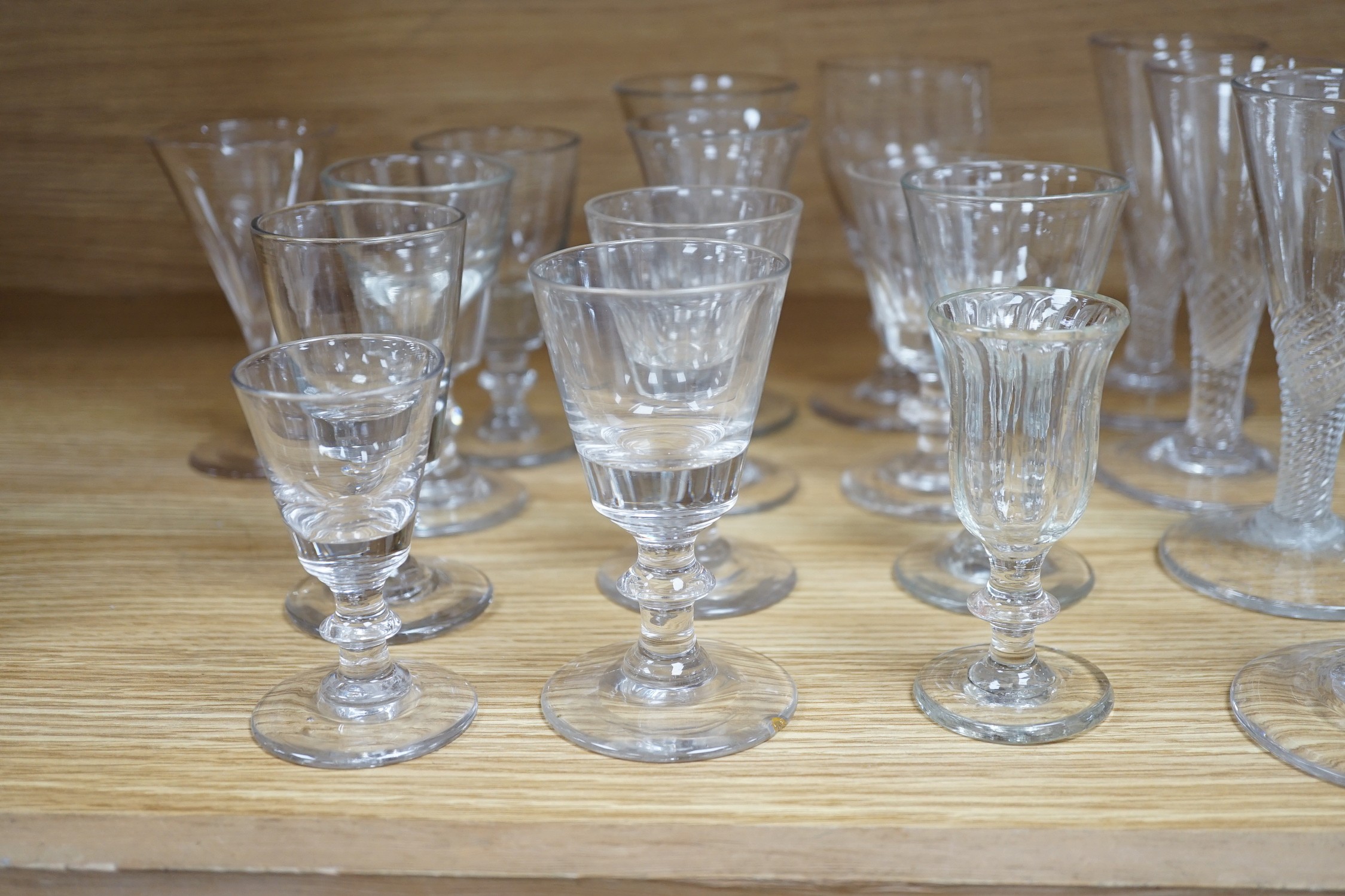 A collection of various glasses, 18th century and later. Tallest 13.5cm